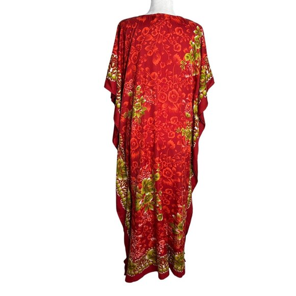 Miss Lavish London Floral Kaftan Maxi Dress One Size Red Pockets V Neck Resort - Picture 4 of 7